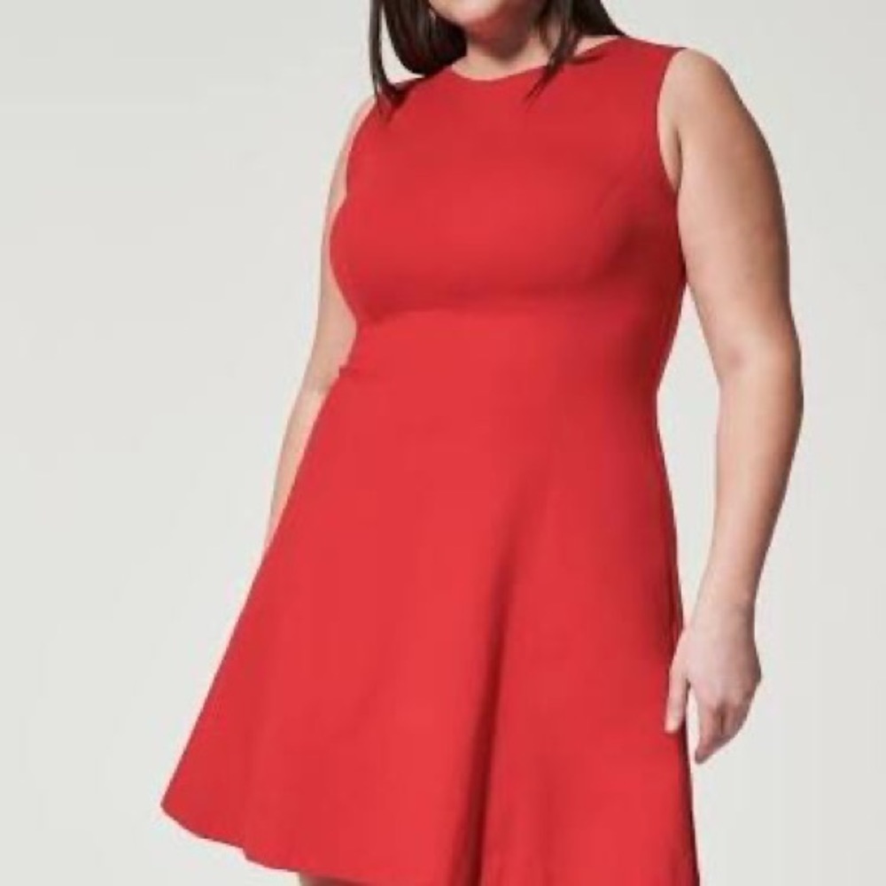 Lands End Viscose Heavy Red V Back Sleeveless Skater Dress‎ Size 14 Petite